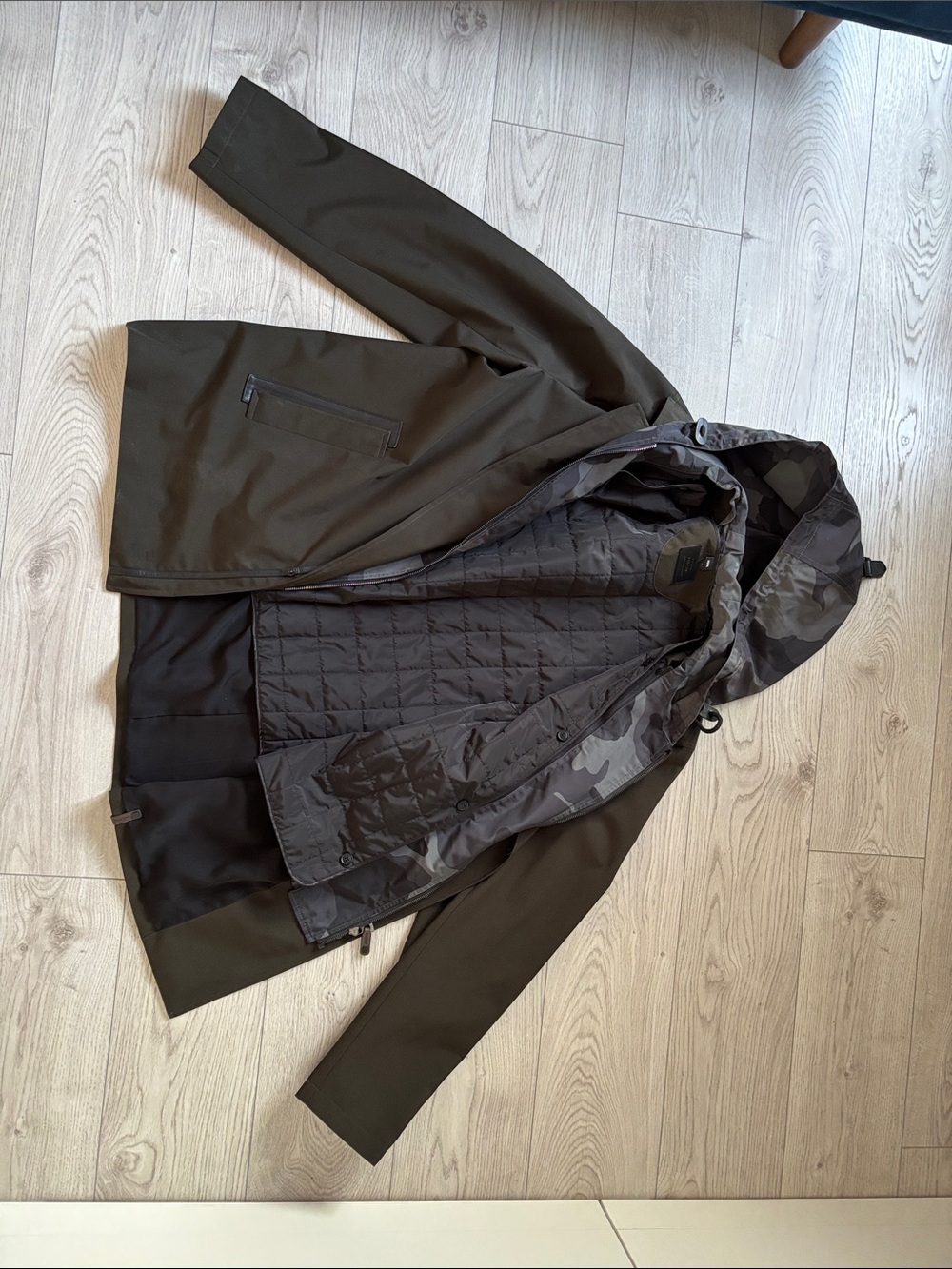 RUDSAK Olive Hooded Raincoat with Camo Quilted Lining